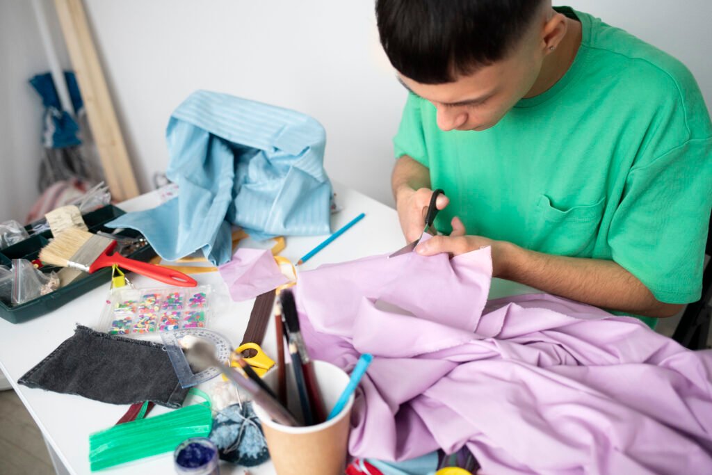 young adult reusing fabric material 1